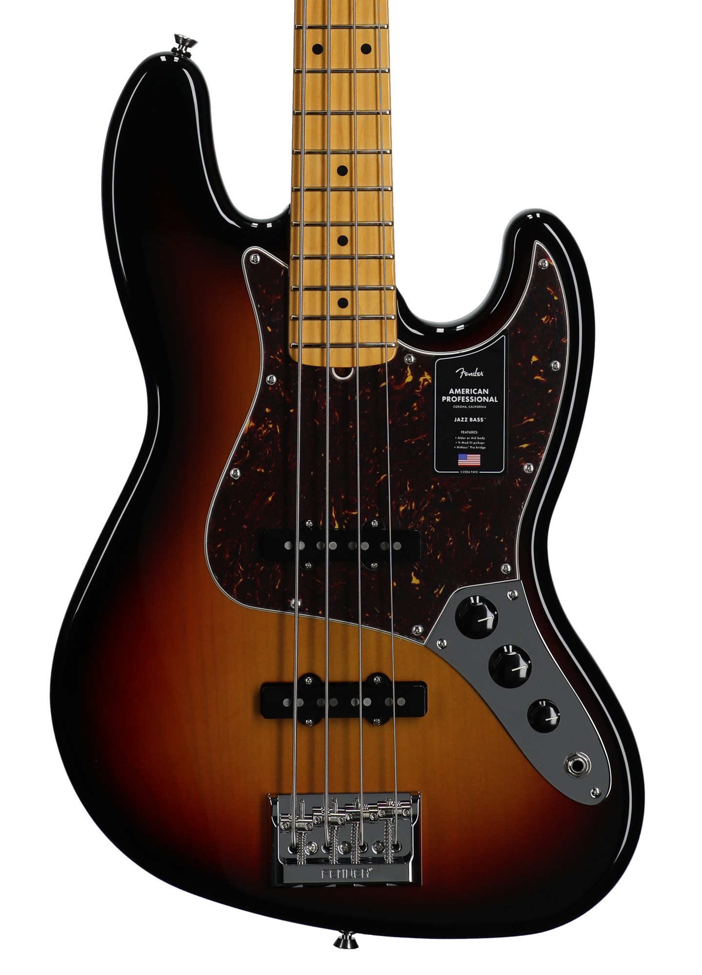 Fender American Professional Jazz Bass Maple Guitar with Case 3-Color Sunburst