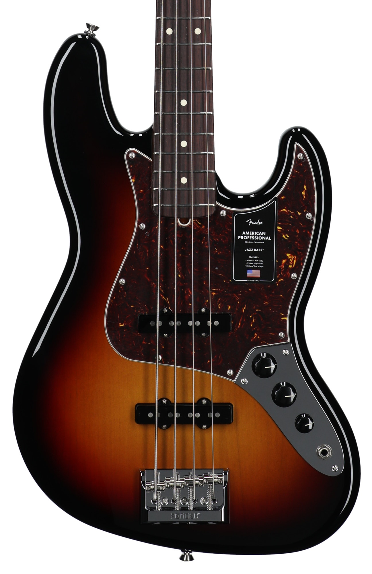 Fender American Professional Jazz Bass Rosewood Guitar with Case 3-Color Sunburst