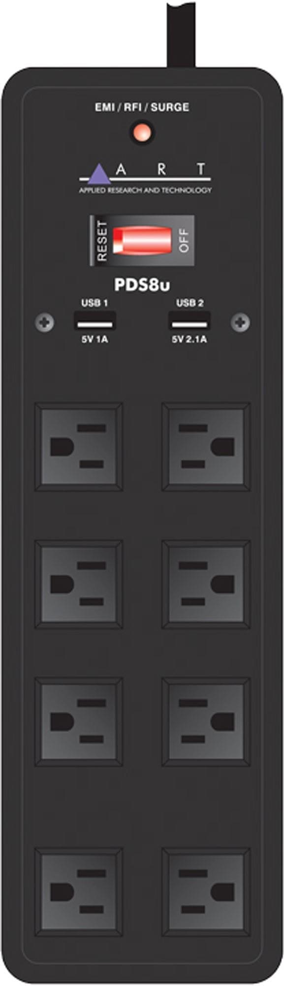 ART PDS8U Eight Outlet Power Strip With USB 20' Power Cord