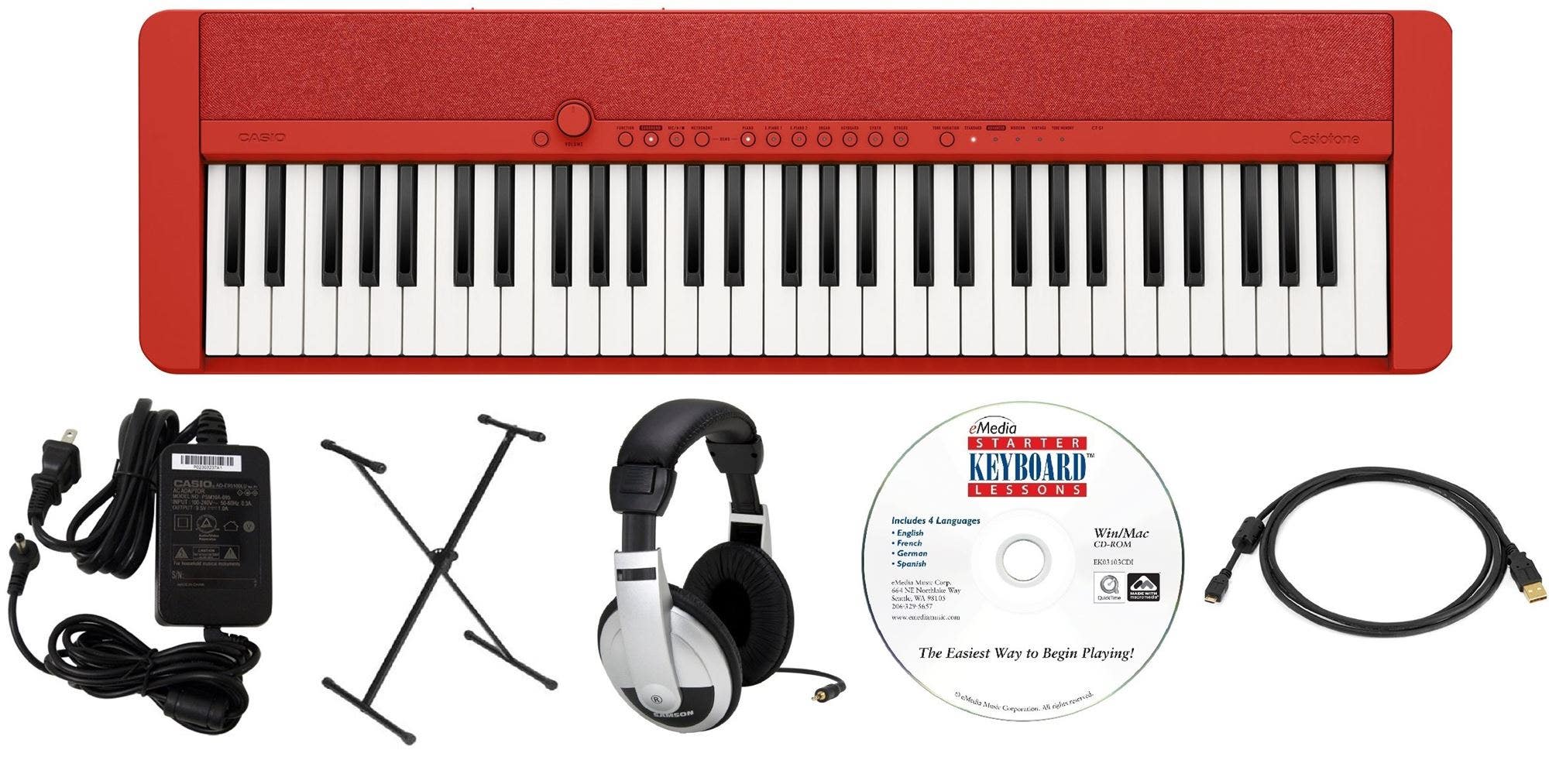 Casio CTS1RD Education Pack Red Stand AC Adapter Headphones Software