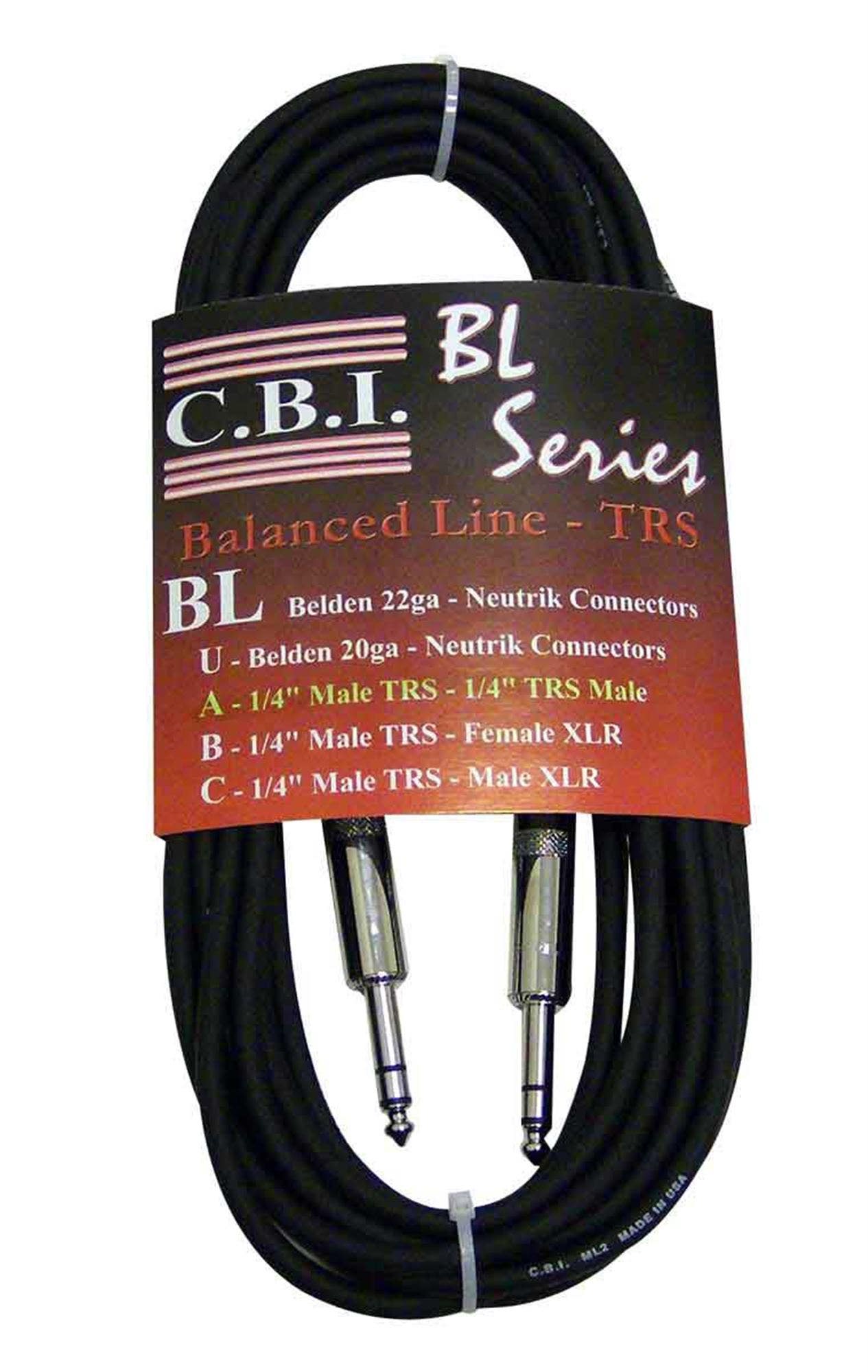 CBI BL2A20 1/4 Inch TRS to 1/4 Inch TRS Balanced Cable 20 Foot
