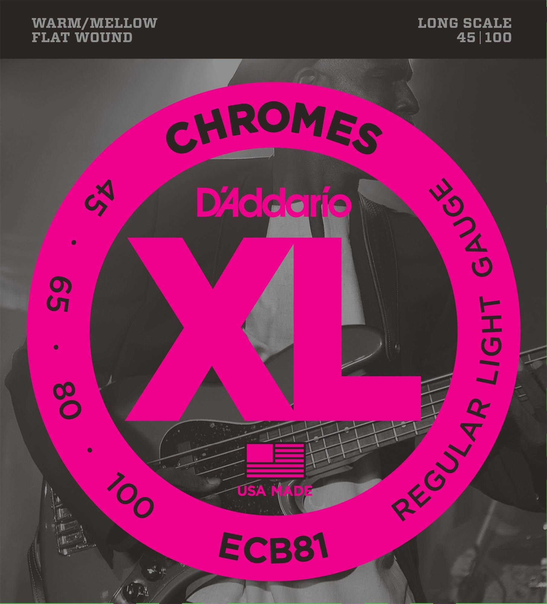 D'Addario ECB81 XL Chromes Flatwound Electric Bass Guitar Strings
