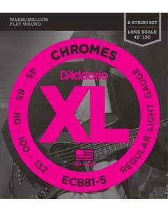 D'Addario ECB81-5 Chromes XL Flatwound 5-String Bass Guitar Strings
