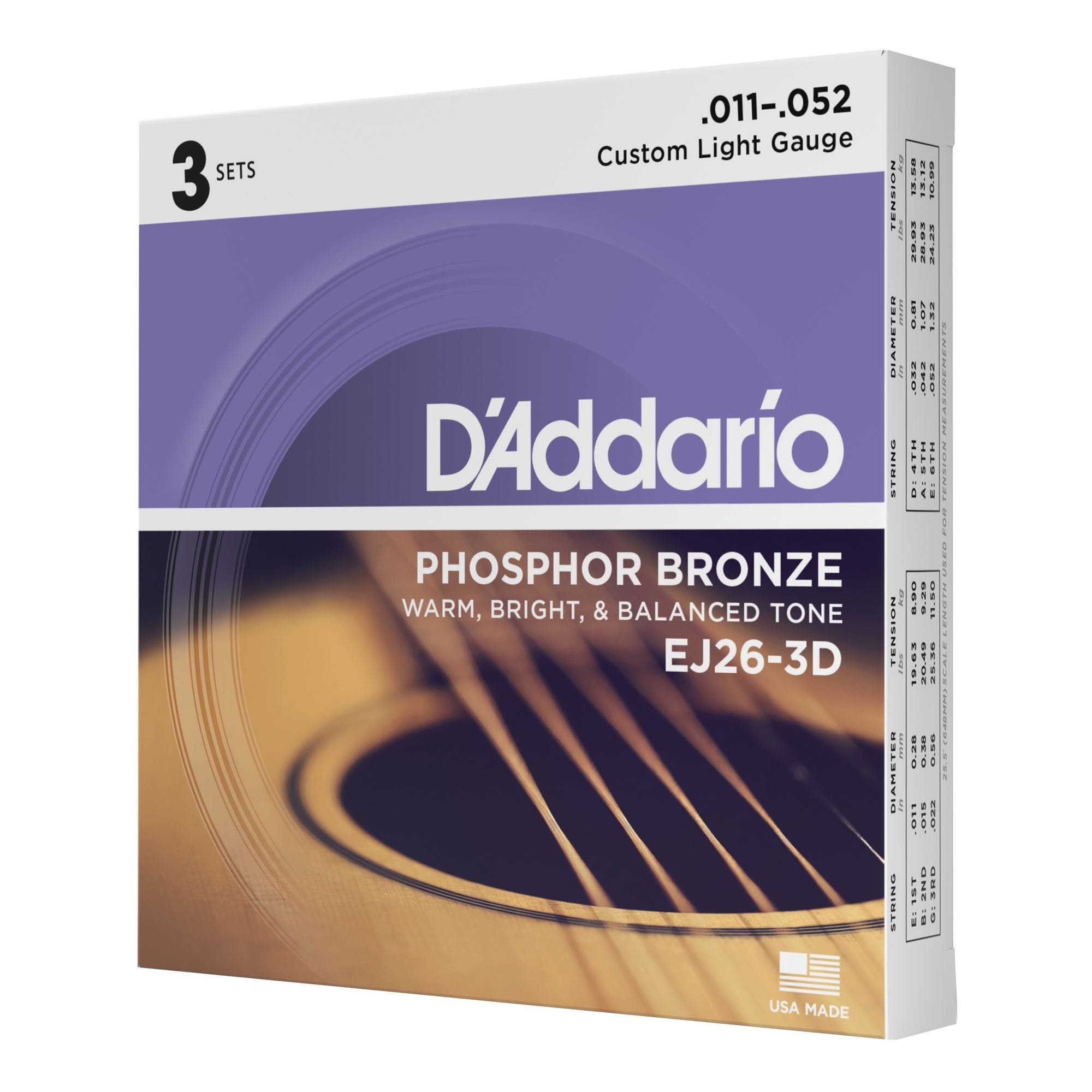 DAddario Acoustic Guitar Strings 3 Pack with Free Pegwinder