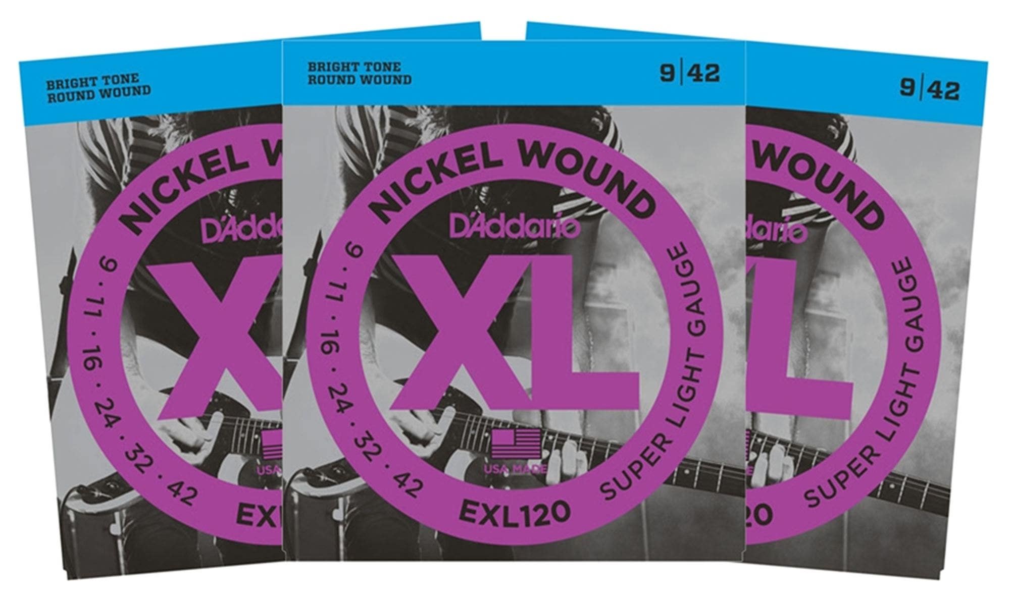 D'Addario EXL120 XL Nickel Wound Electric Guitar Strings 9-42 3 Pack