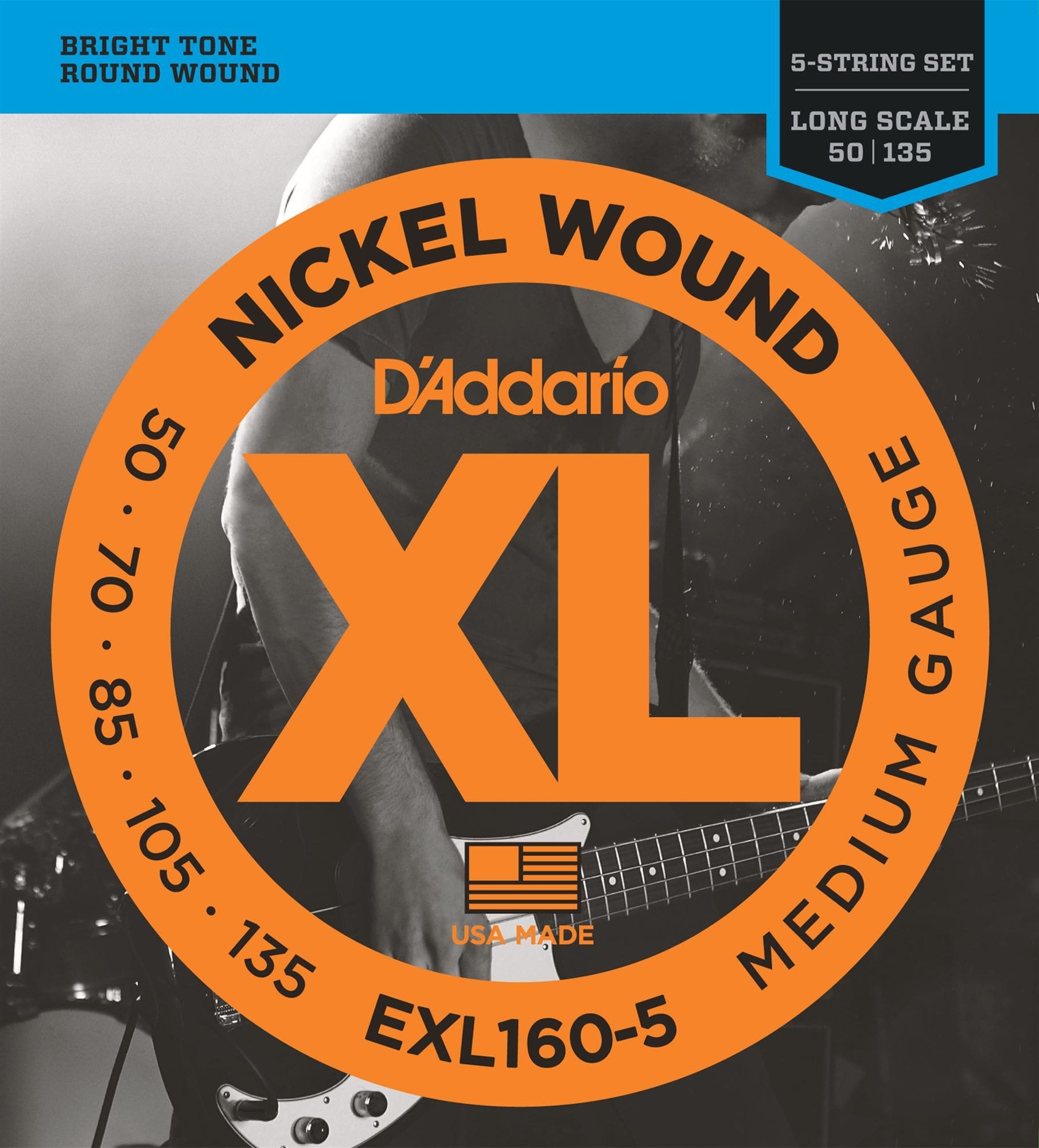 D'Addario EXL160-5 XL Nickel Wound 5 String Bass Guitar Strings 50-135