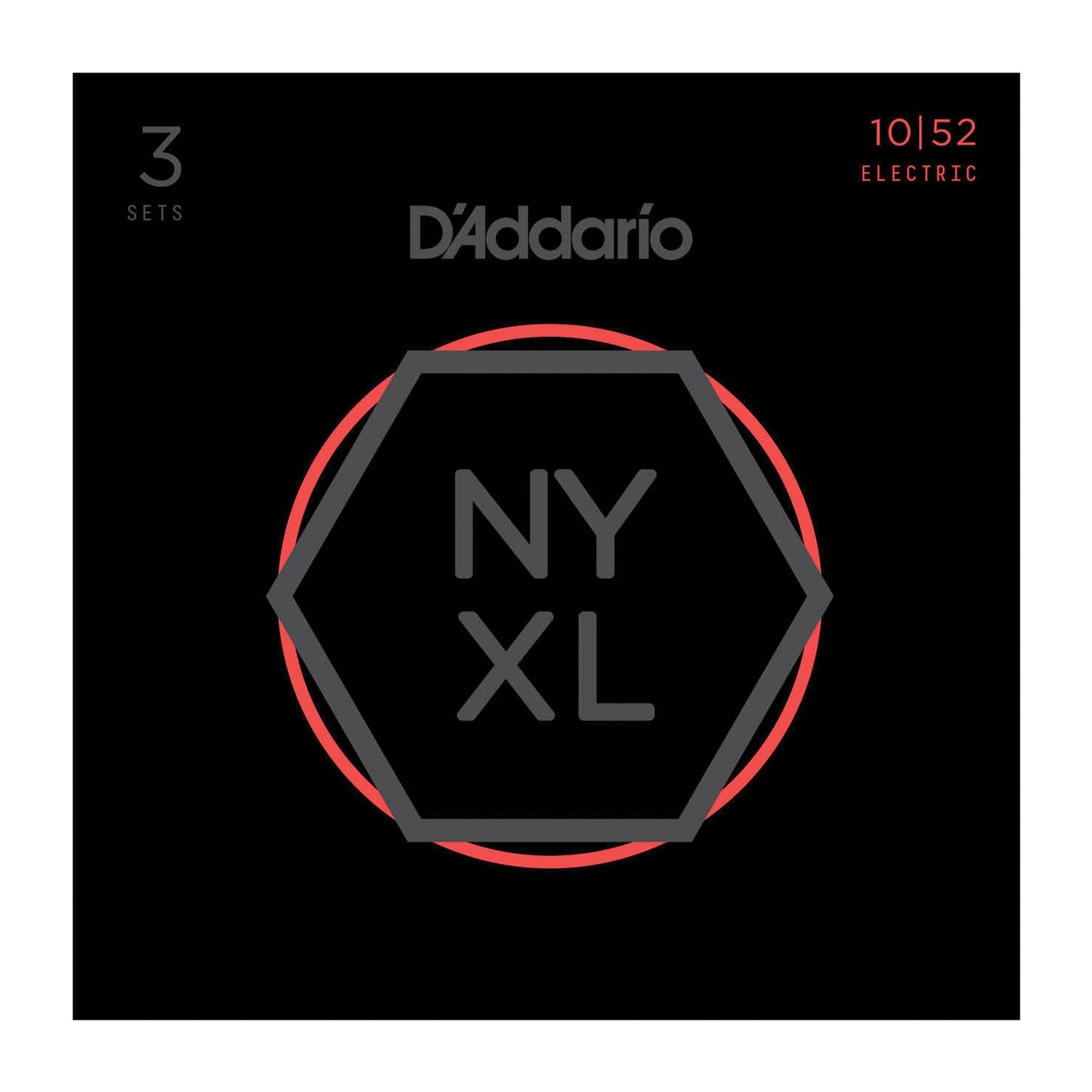 D'Addario NYXL1052 Nickel Wound Electric Guitar Strings 10-52 3-Pack