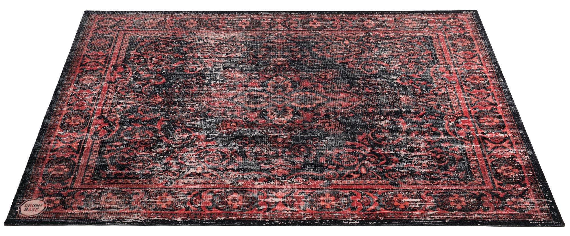DRUMnBASE Vintage Persian Style Drum Rug 6' x 5.25' Black Red