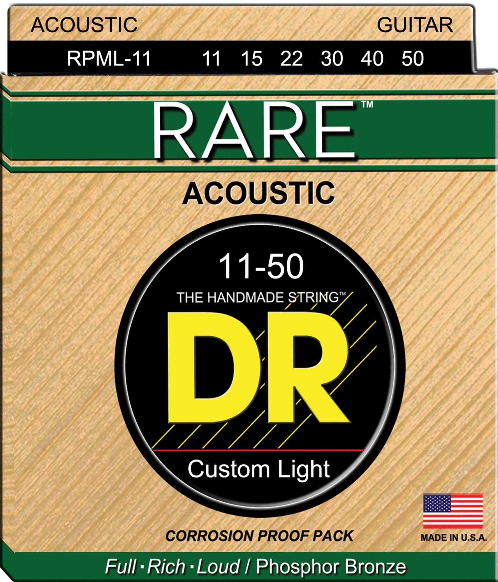 DR Strings RPML11 Rare Bronze Acoustic Guitar Strings 11-50