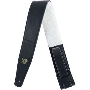 Ernie Ball P04137 Italian Leather Guitar Strap with Fur Padding Black