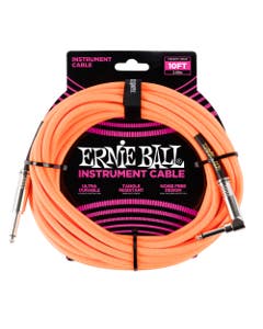 Ernie Ball P06079 Braided Right Angle Instrument Cable 10' Neon Orange