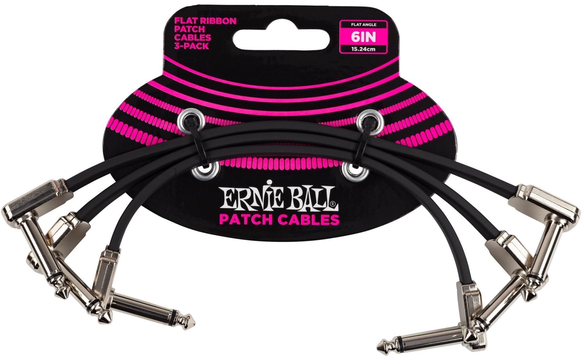 Ernie Ball P06221 Flat Ribbon Patch Cable 6" 3 Pack