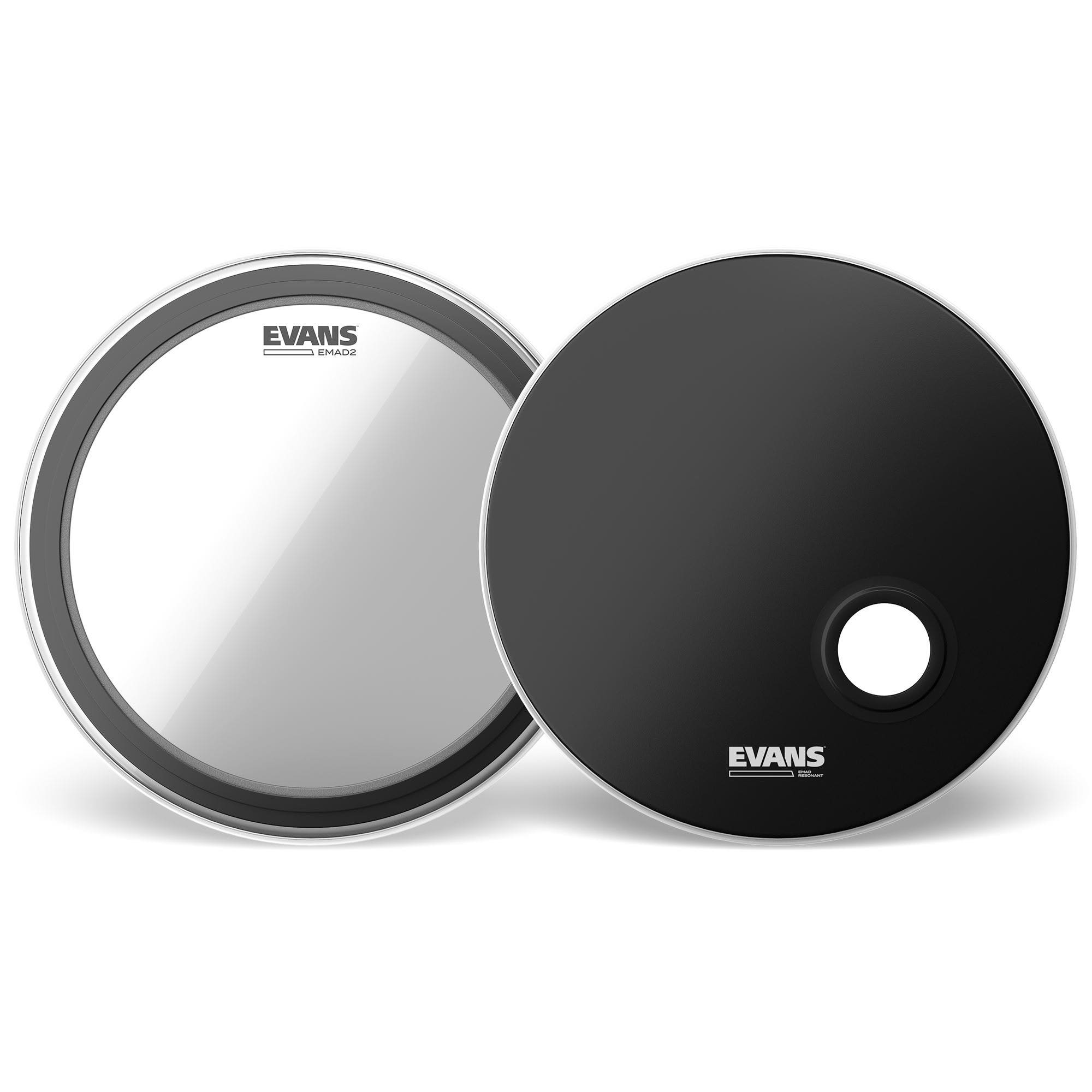 Evans EMAD2 Clear Bass Drum Head and REMAD Black Reso Head 22 Inch Set