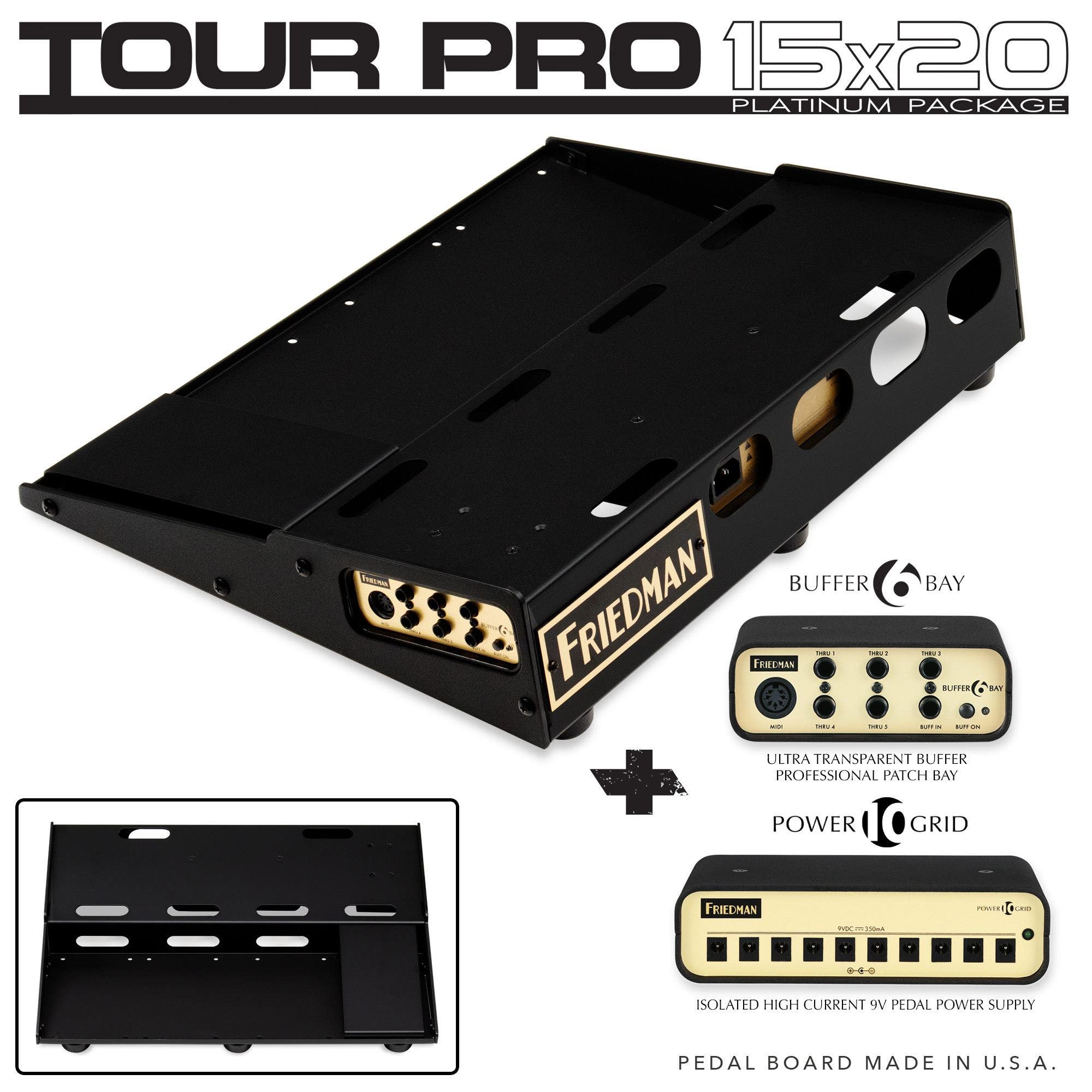 Friedman Tour Pro 15" x 20" Platinum Pedal Board w/Buffer and Power Grid 10