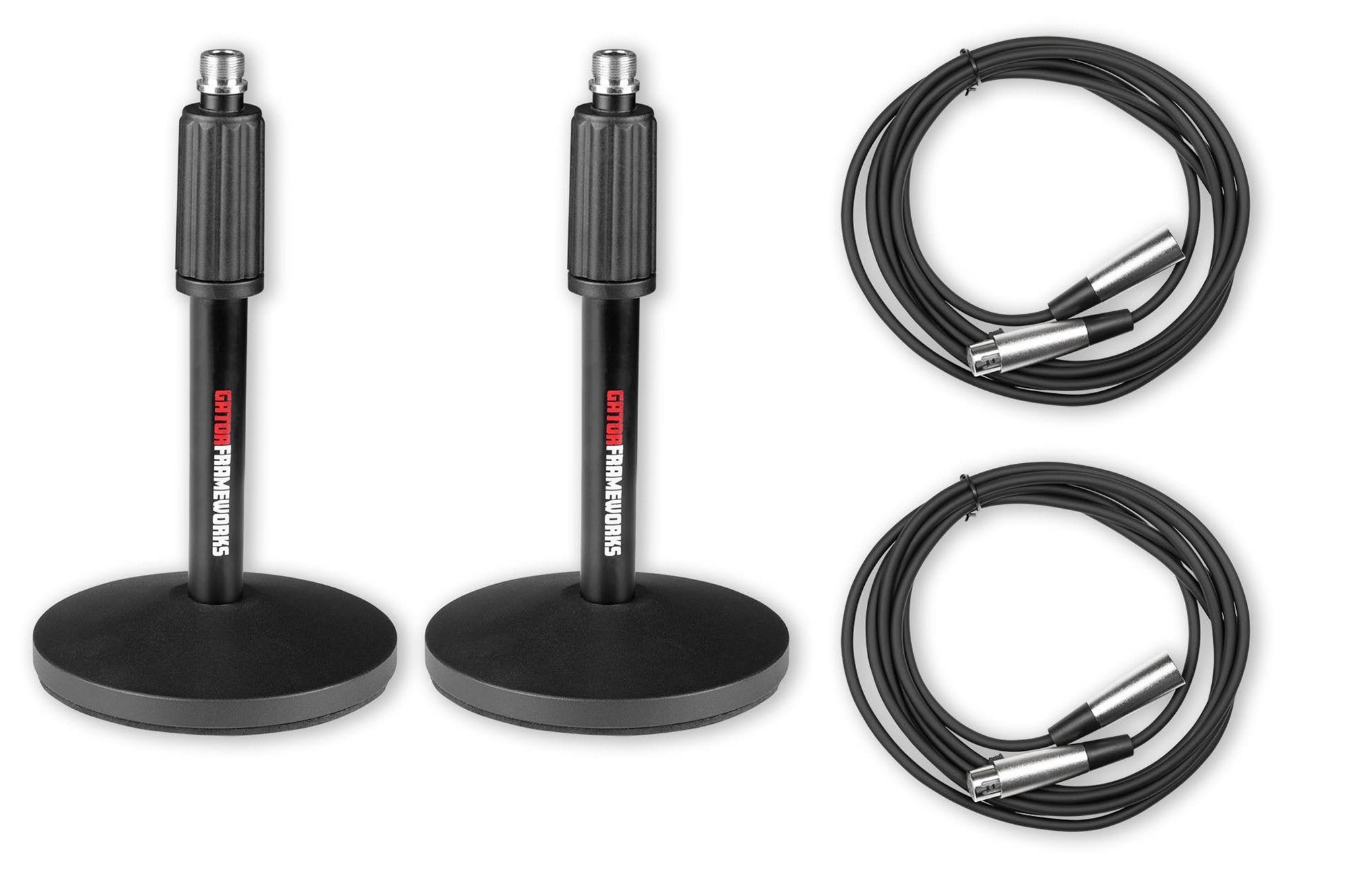 Gator GFW-MIC-DESKTOP-2PK Desk Mic Stands and Mic Cable Bundle