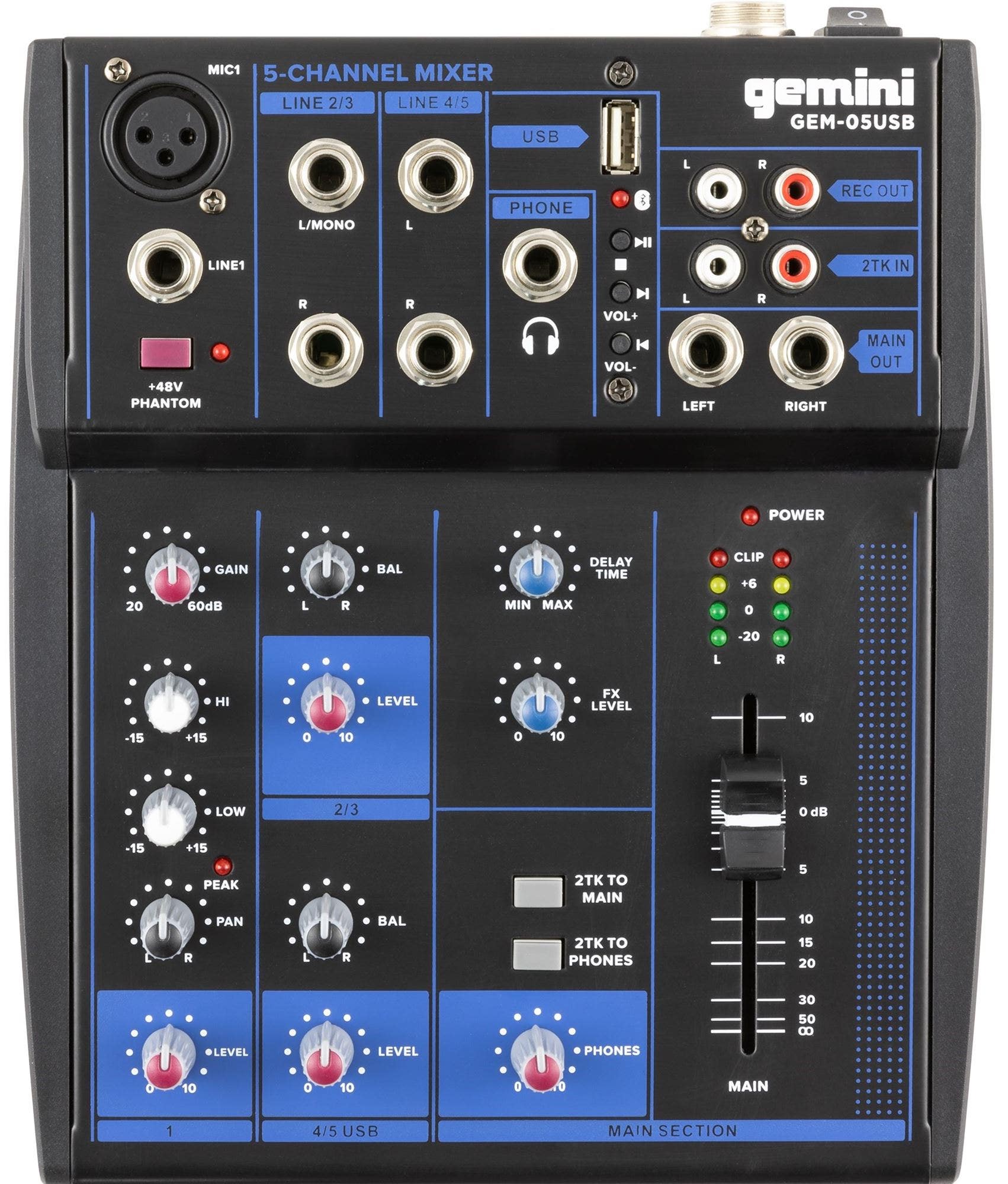 Gemini GEM05USB 5-Channel Analog Mixer USB and Bluetooth