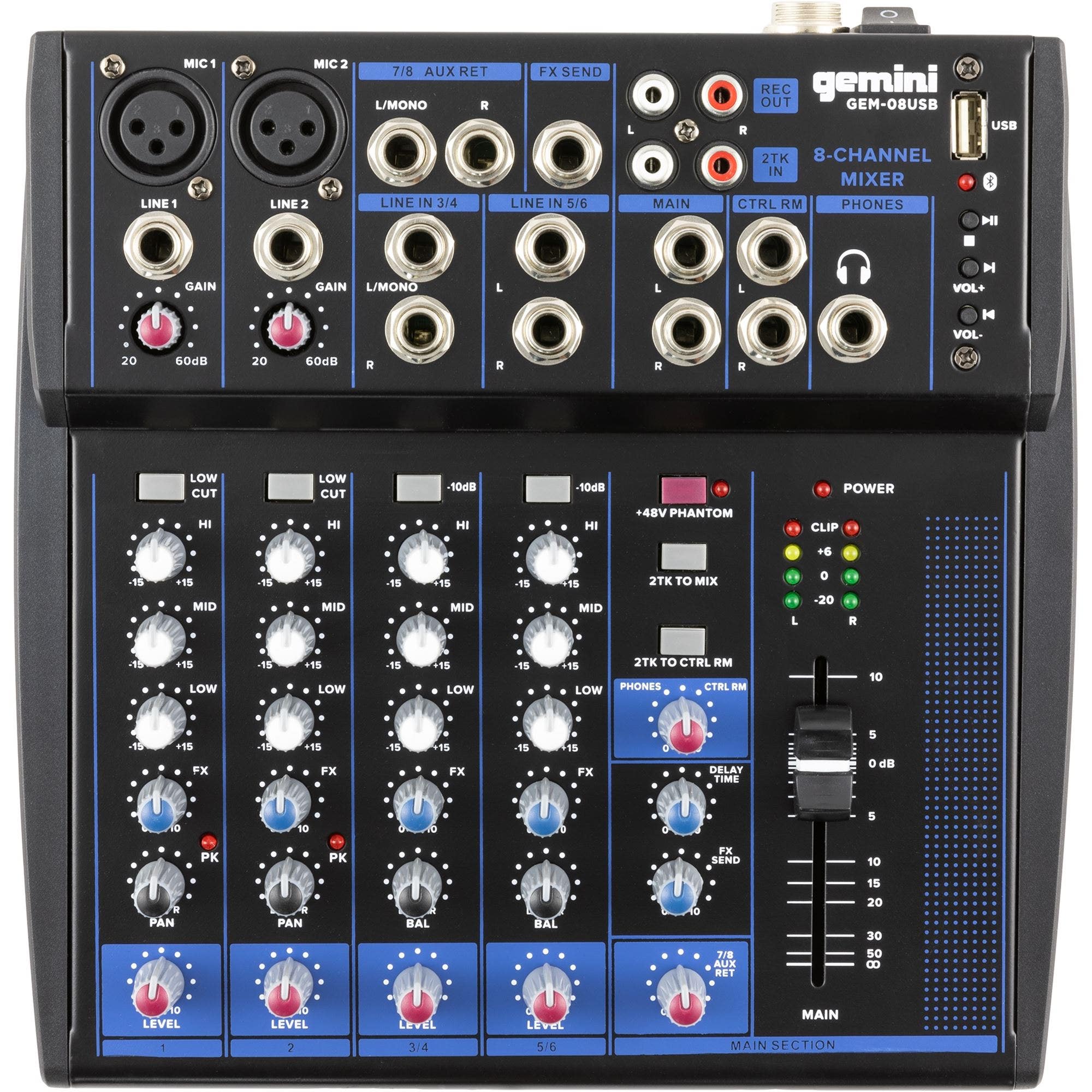Gemini GEM08USB 8-Channel Analog Mixer USB and Bluetooth