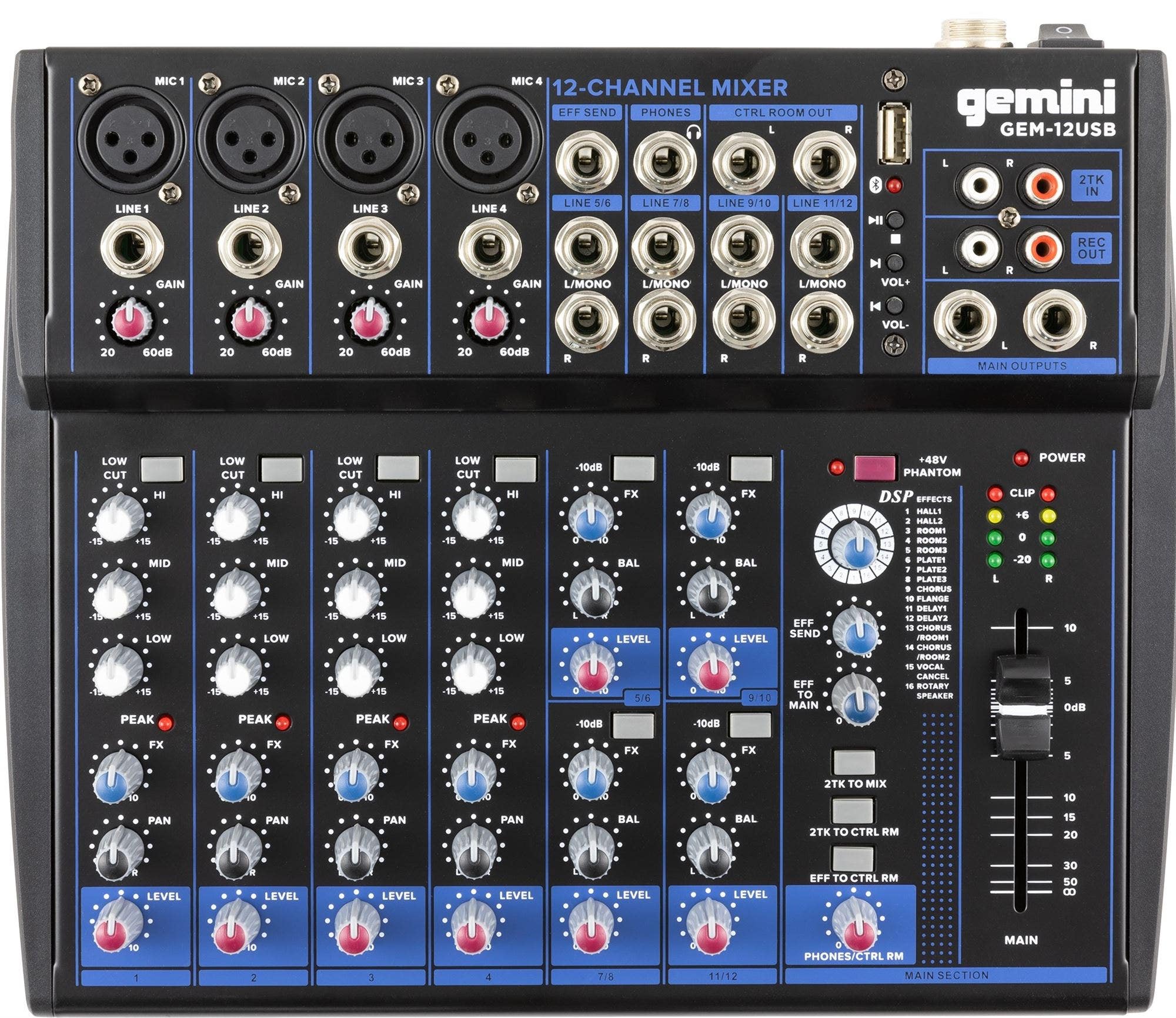 Gemini GEM12USB 12-Channel Mixer with USB and Bluetooth