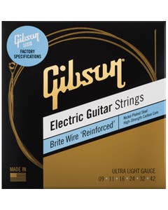 Gibson Brite Wire Reinforced Electric Guitar Strings, Ultra Light .009-.042