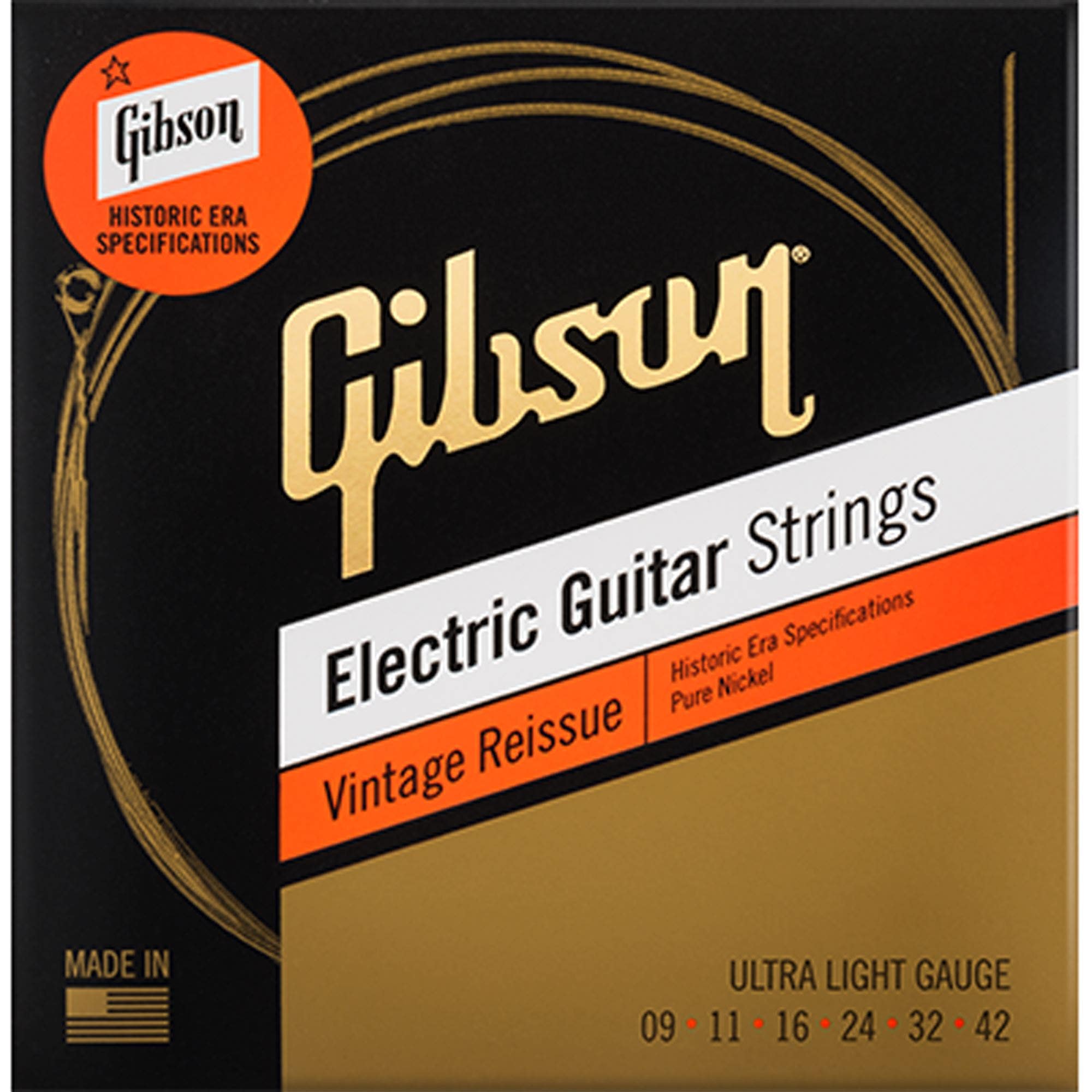 Gibson Vintage Reissue Electric Guitar Strings, Ultra Light .009-.042