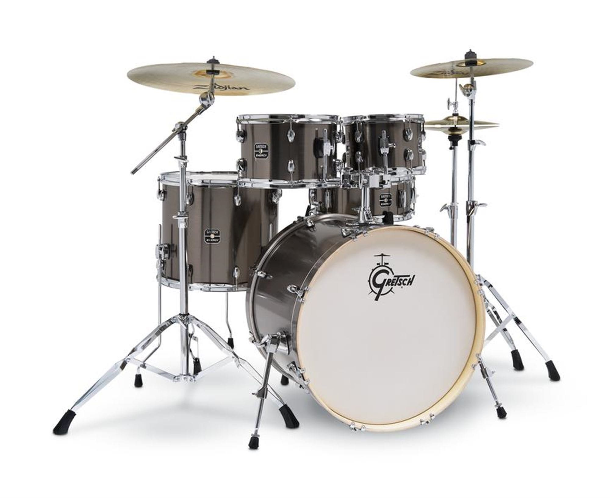 Gretsch Energy 5 Piece Drum Set With Paiste 101 Cymbal Set Grey Steel