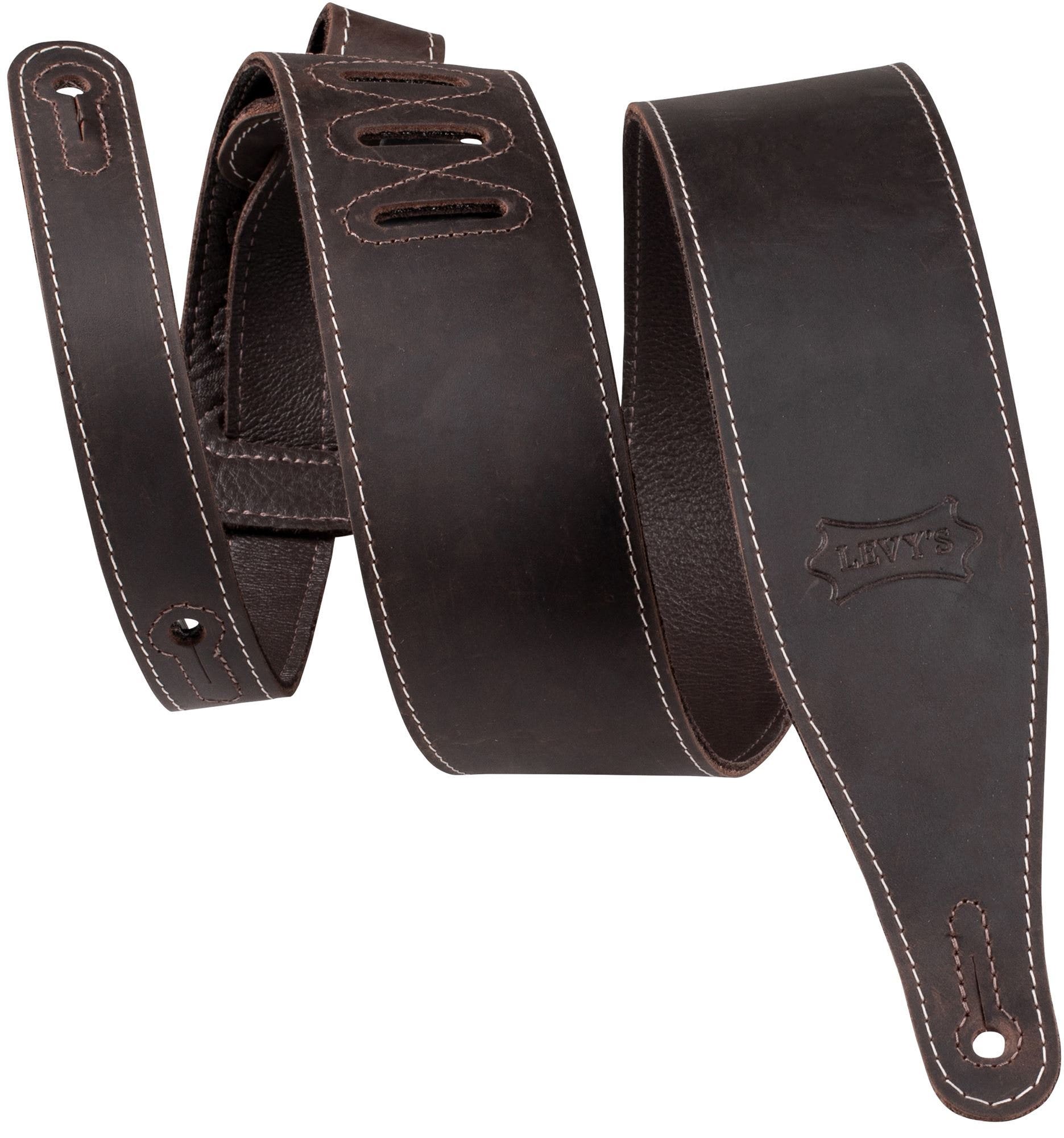 Levy's M17BAS-DBR 2.5" Pull-Up Butter Leather Guitar Strap Dark Brown
