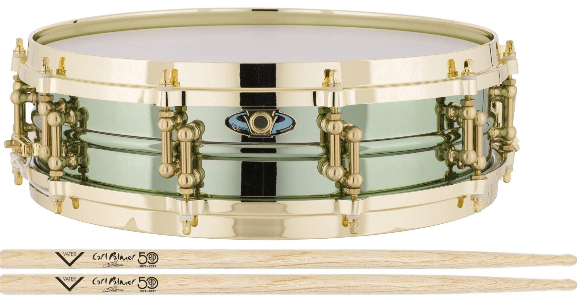 Ludwig Carl Palmer 3.7x14 Venus Snare with Vater 50th ELP Drum Sticks