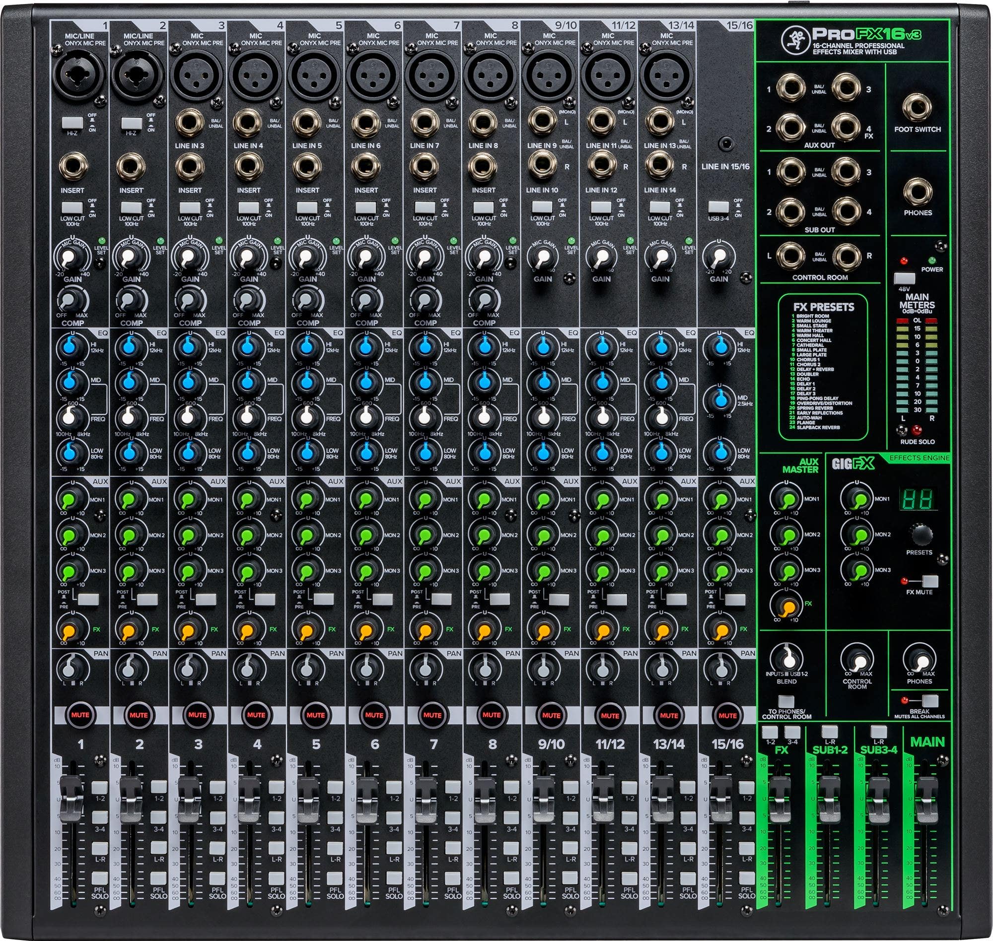 Mackie ProFX16v3 16 Channel Professional USB Mixer With Effects