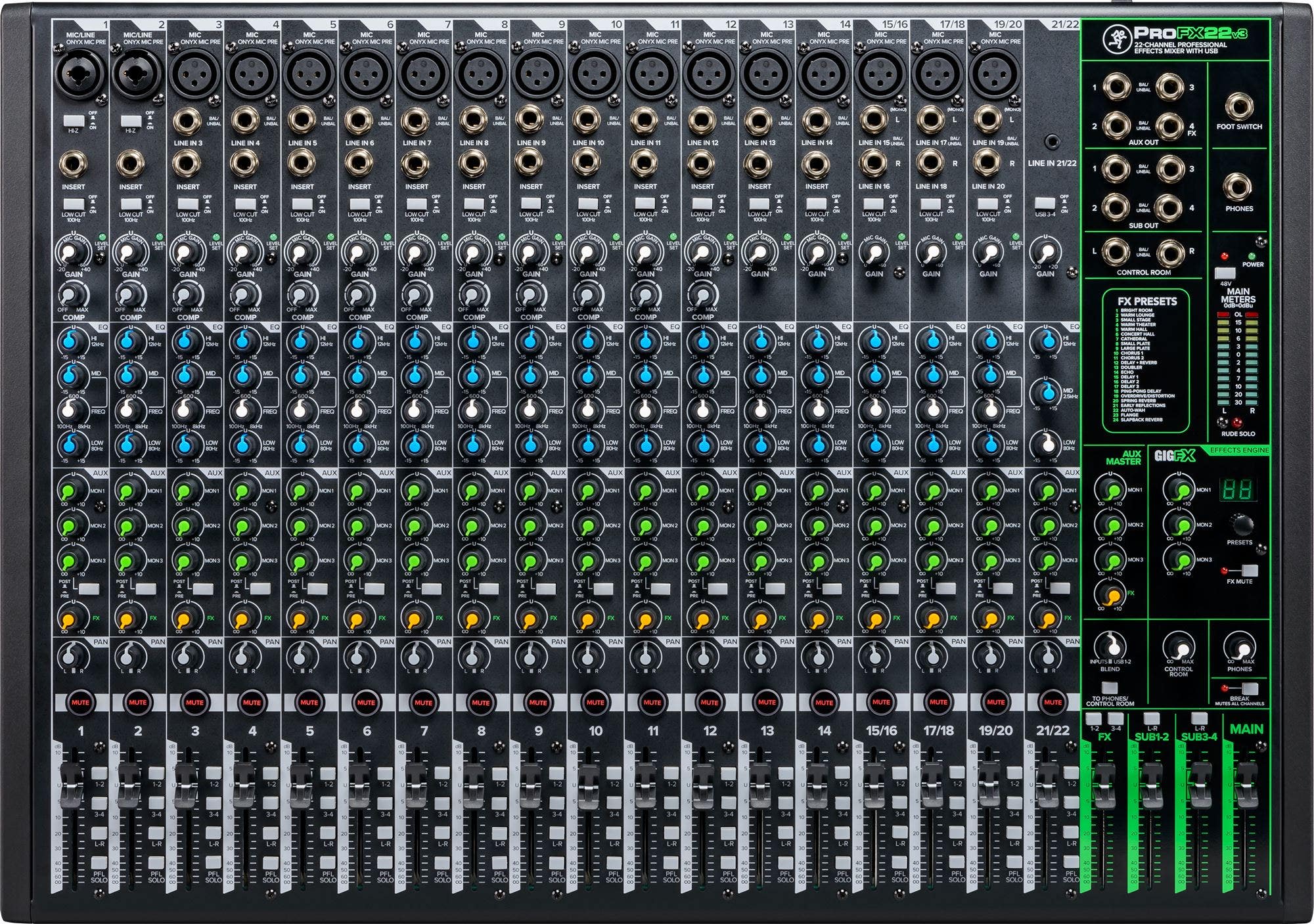 Mackie ProFX22v3 22 Channel Professional USB Mixer With Effects