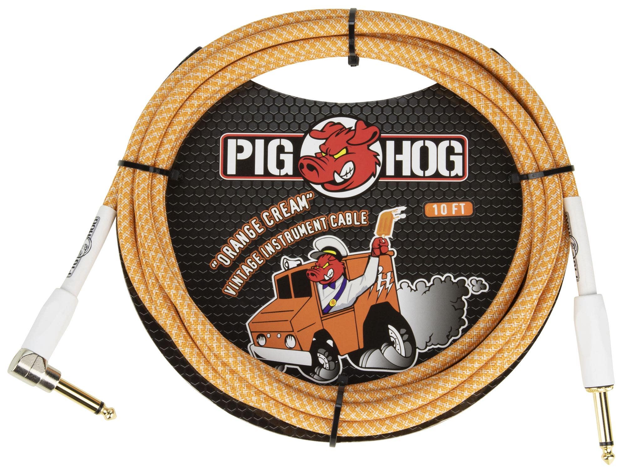 Pig Hog Right Angle Instrument Cable 10 Foot Orange Creme