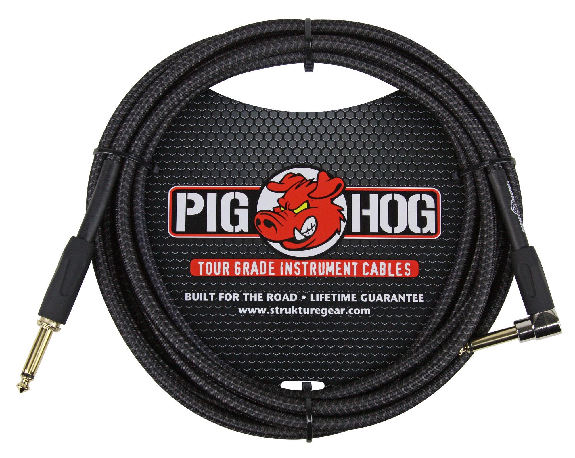 Pig Hog PCH10BKR Black Woven Instrument Cable 10 foot Right Angle