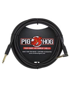 Pig Hog PCH10BKR Black Woven Instrument Cable 10 foot Right Angle