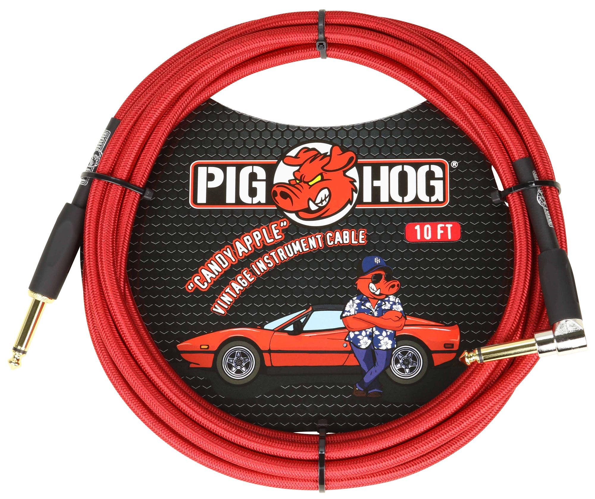 Pig Hog PCH10CAR Instrument Cable Right Angle Candy Apple Red 10 Feet