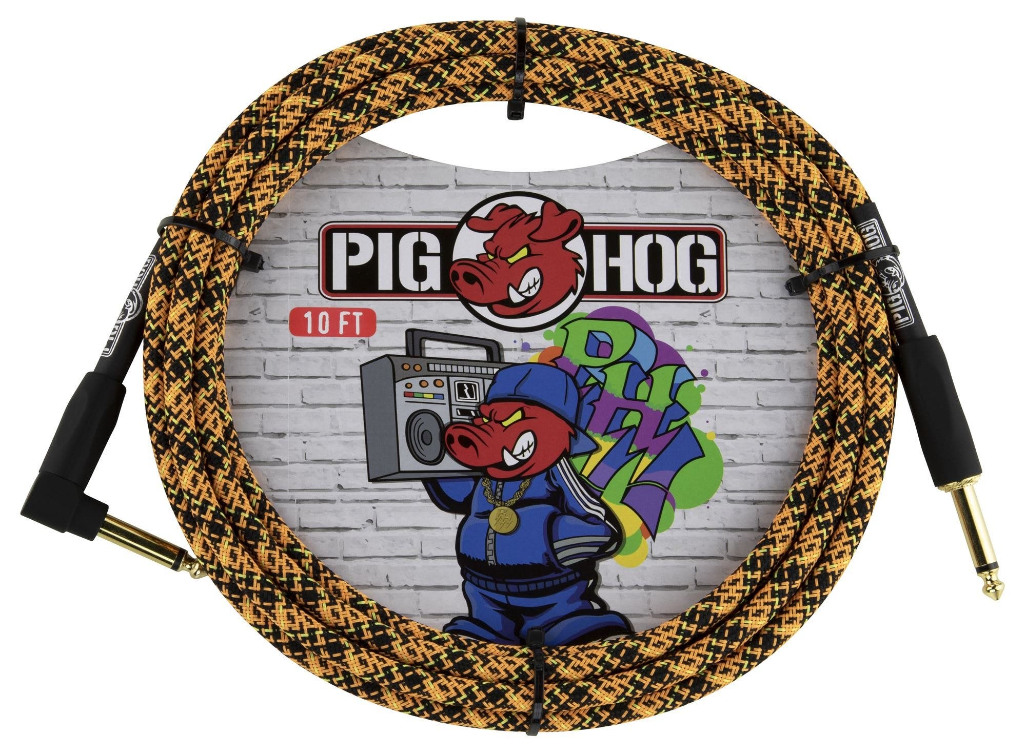 Pig Hog PCH10GORR Right Angle Instrument Cable Orange Graffiti 10'