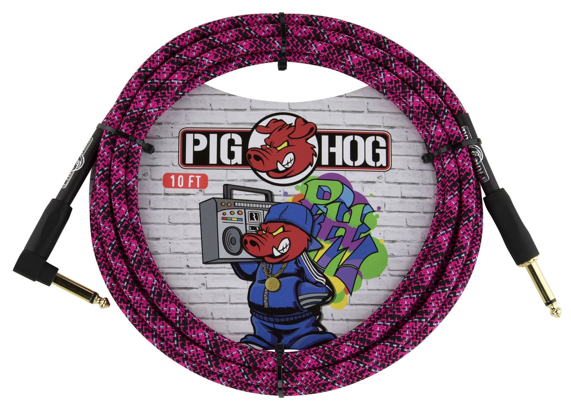 Pig Hog PCH10GPKR Right Angle Instrument Cable Pink Graffiti 10'