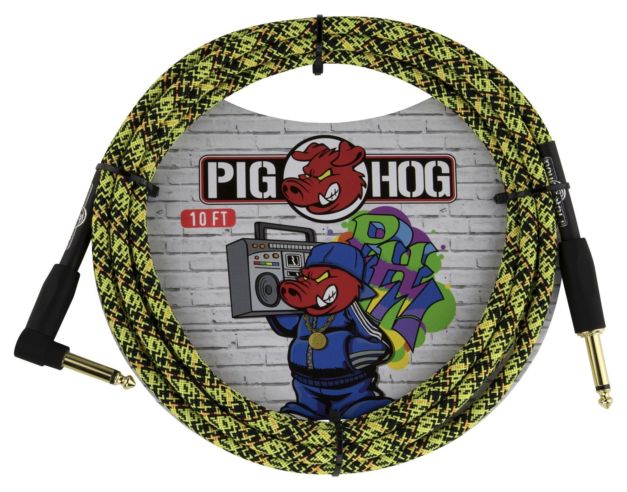 Pig Hog PCH10GYWR Right Angle Instrument Cable Yellow Graffiti 10'
