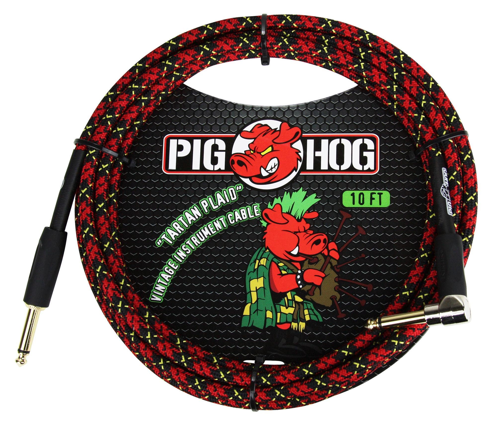 Pig Hog 10Ft Tartan Plaid Instrument Cables with Angled Ends