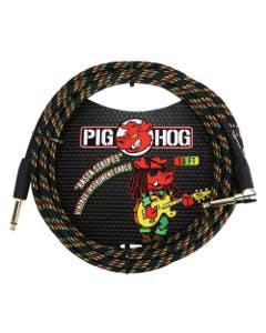 Pig Hog 10Ft Rasta Stripes Instrument Cable with Angled Ends