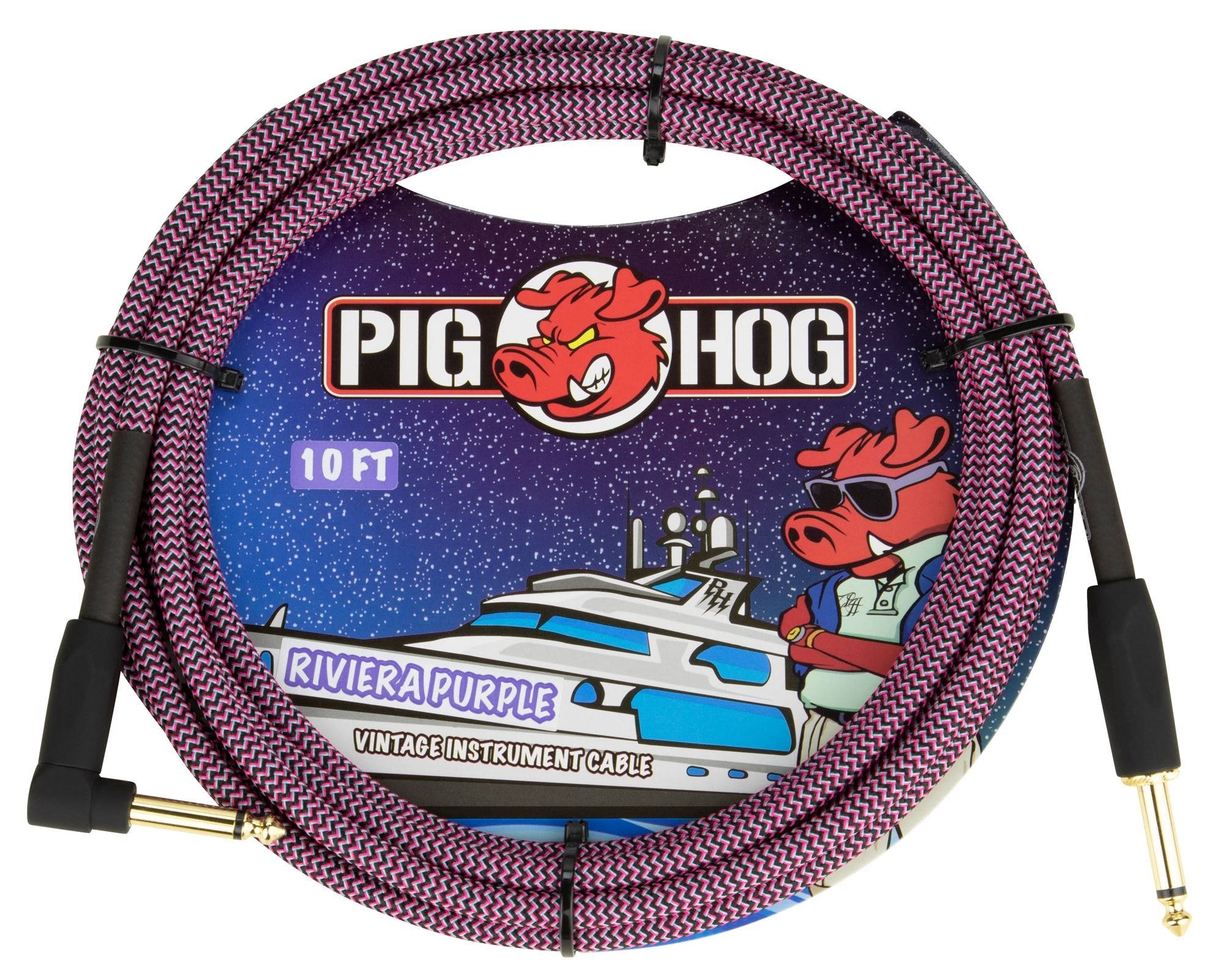 Pig Hog PCH10RPPR Instrument Cable Right Angle Riviera Purple 10 Feet