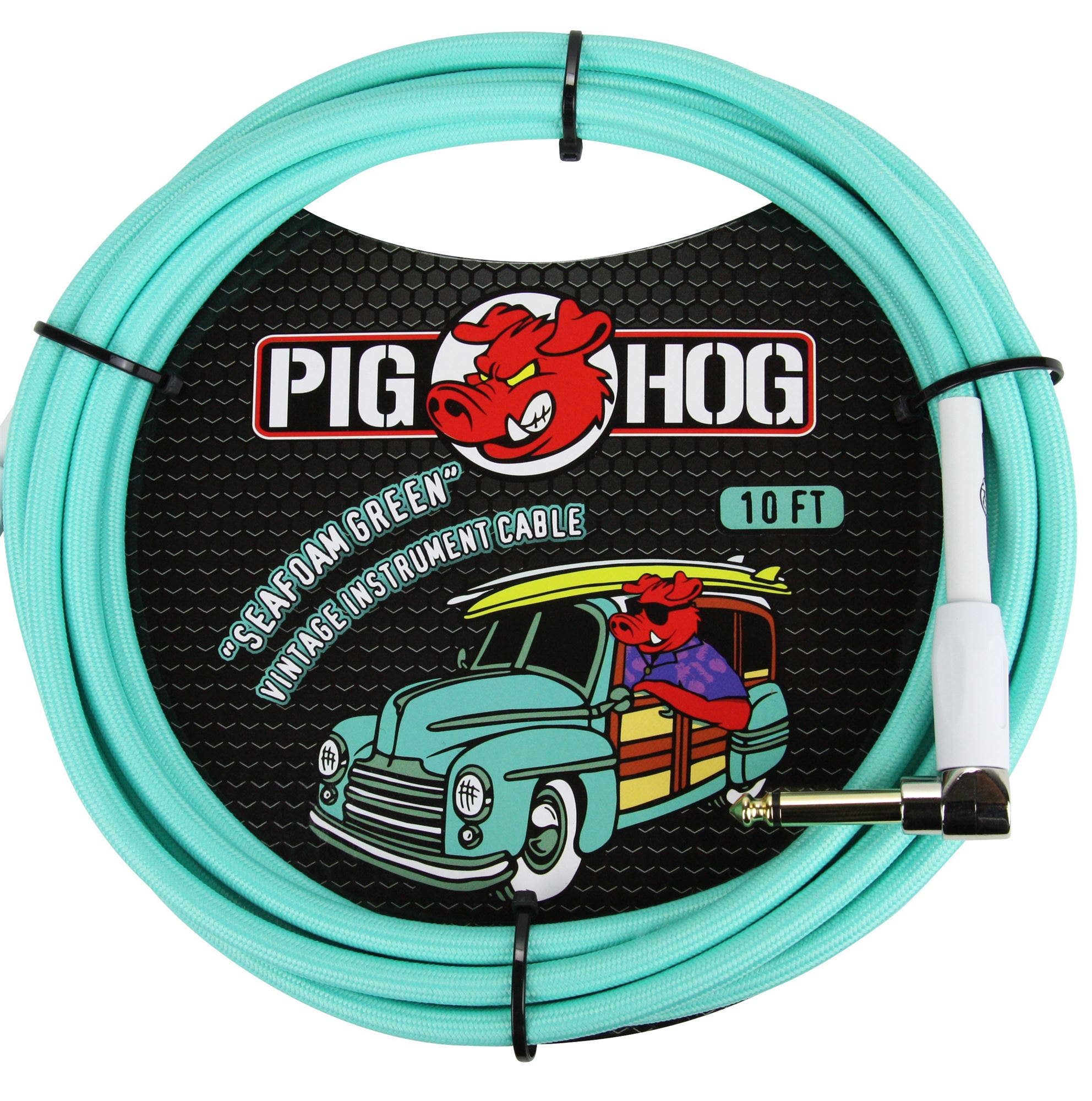 Pig Hog 10Ft Seafoam Green Instrument Cable with Angled Ends