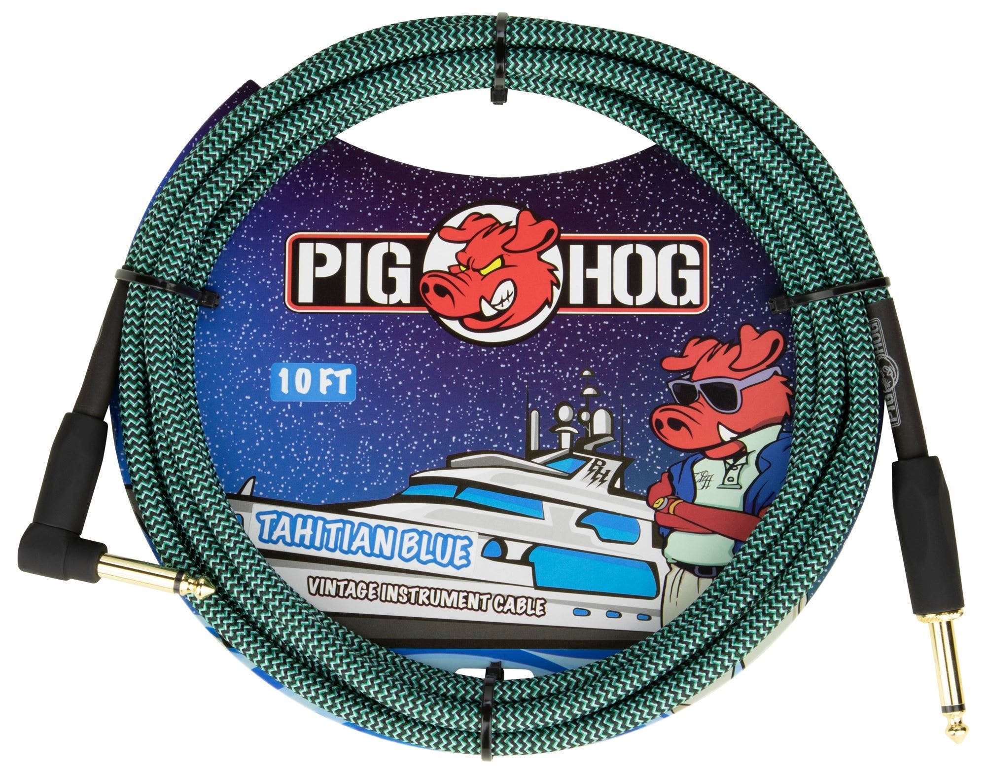 Pig Hog PCH10TABR Instrument Cable Right Angle Tahitian Blue 10 Feet