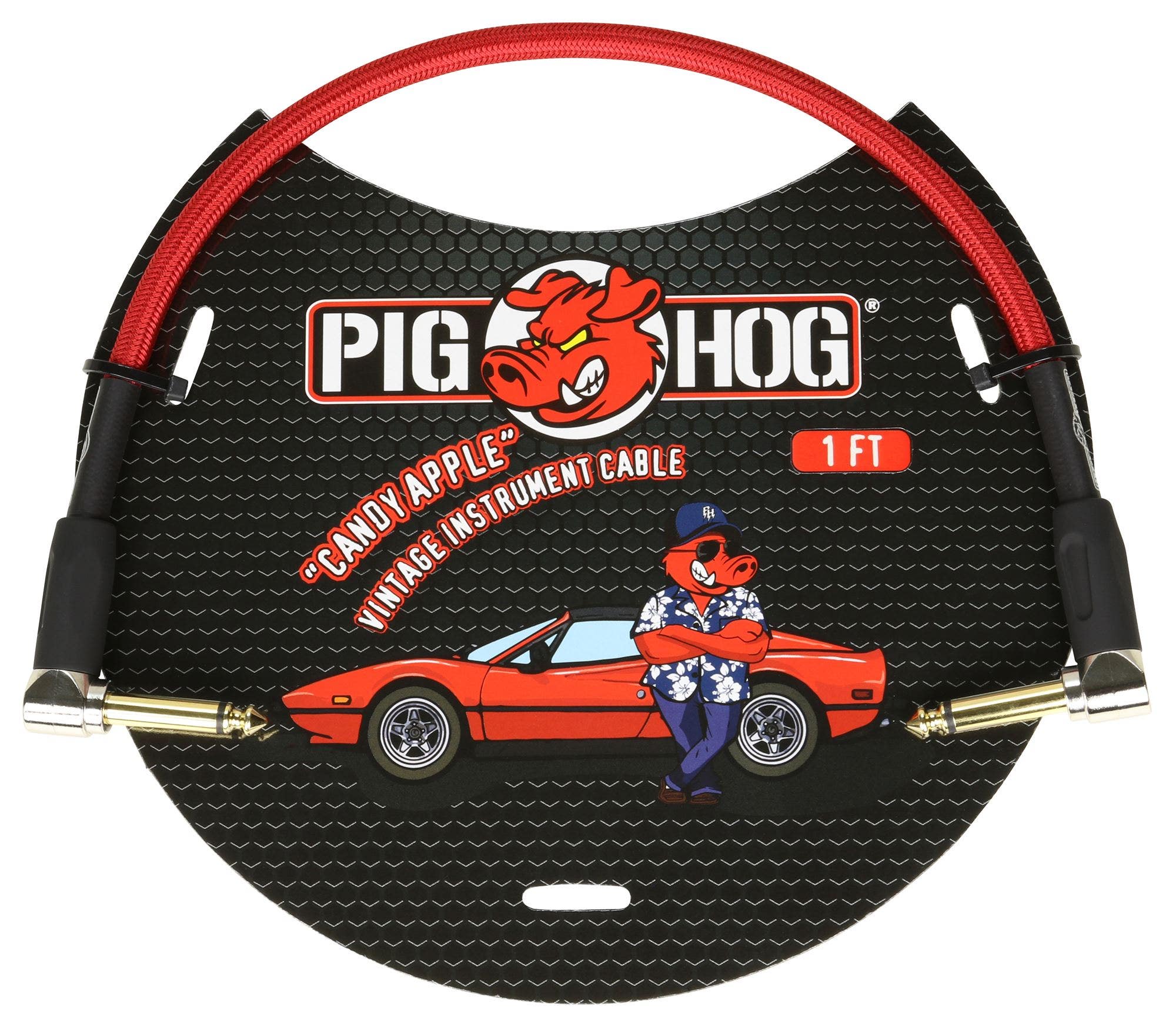Pig Hog Candy Apple Red Right Angled Patch Cable 1 Foot