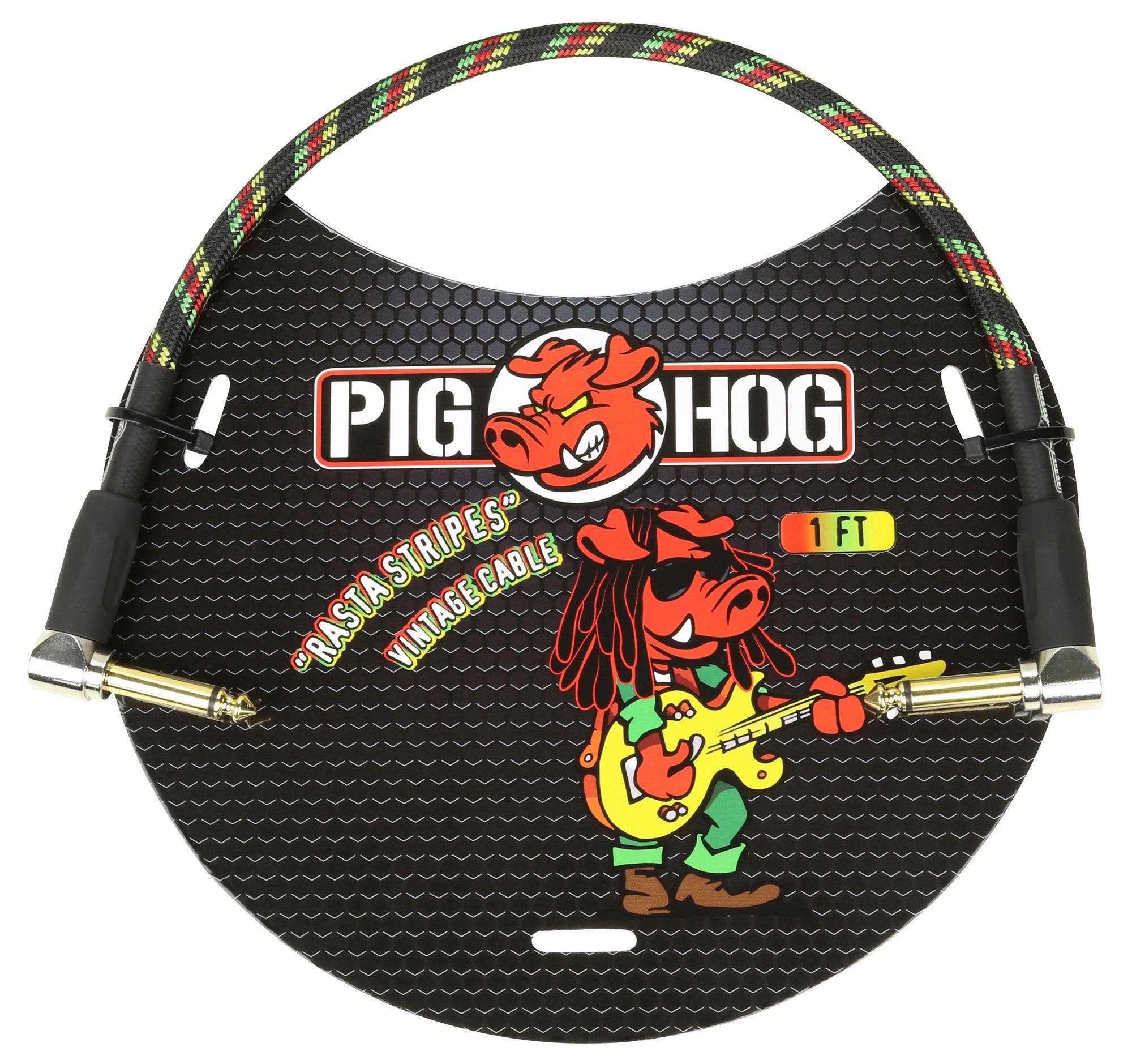 Pig Hog Rasta Stripe Right Angled Patch Cable 1 Foot