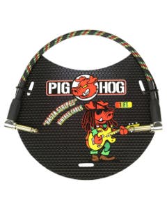 Pig Hog Rasta Stripe Right Angled Patch Cable 1 Foot