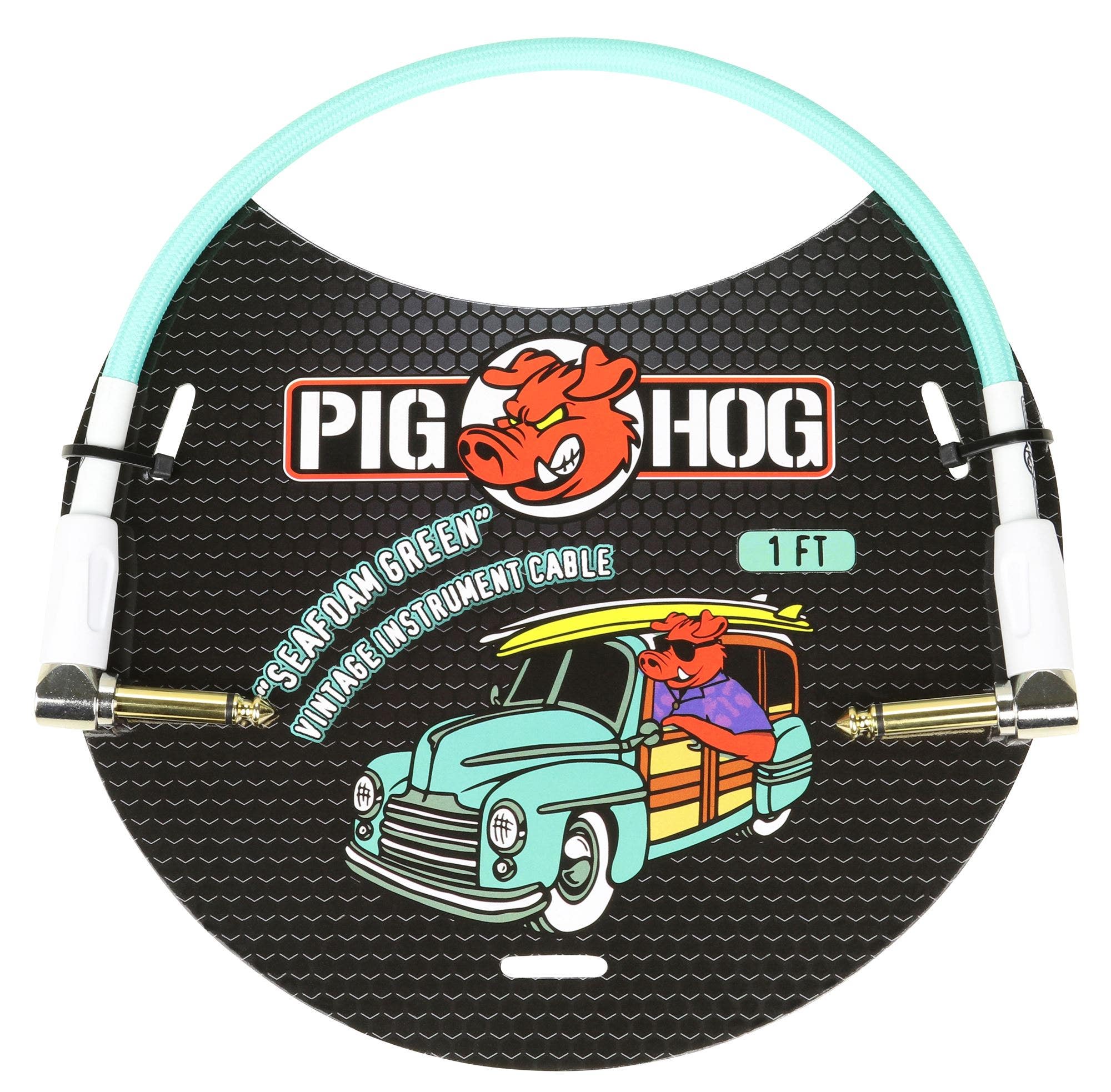 Pig Hog Seafoam Green Right Angled Patch Cable 1 Foot