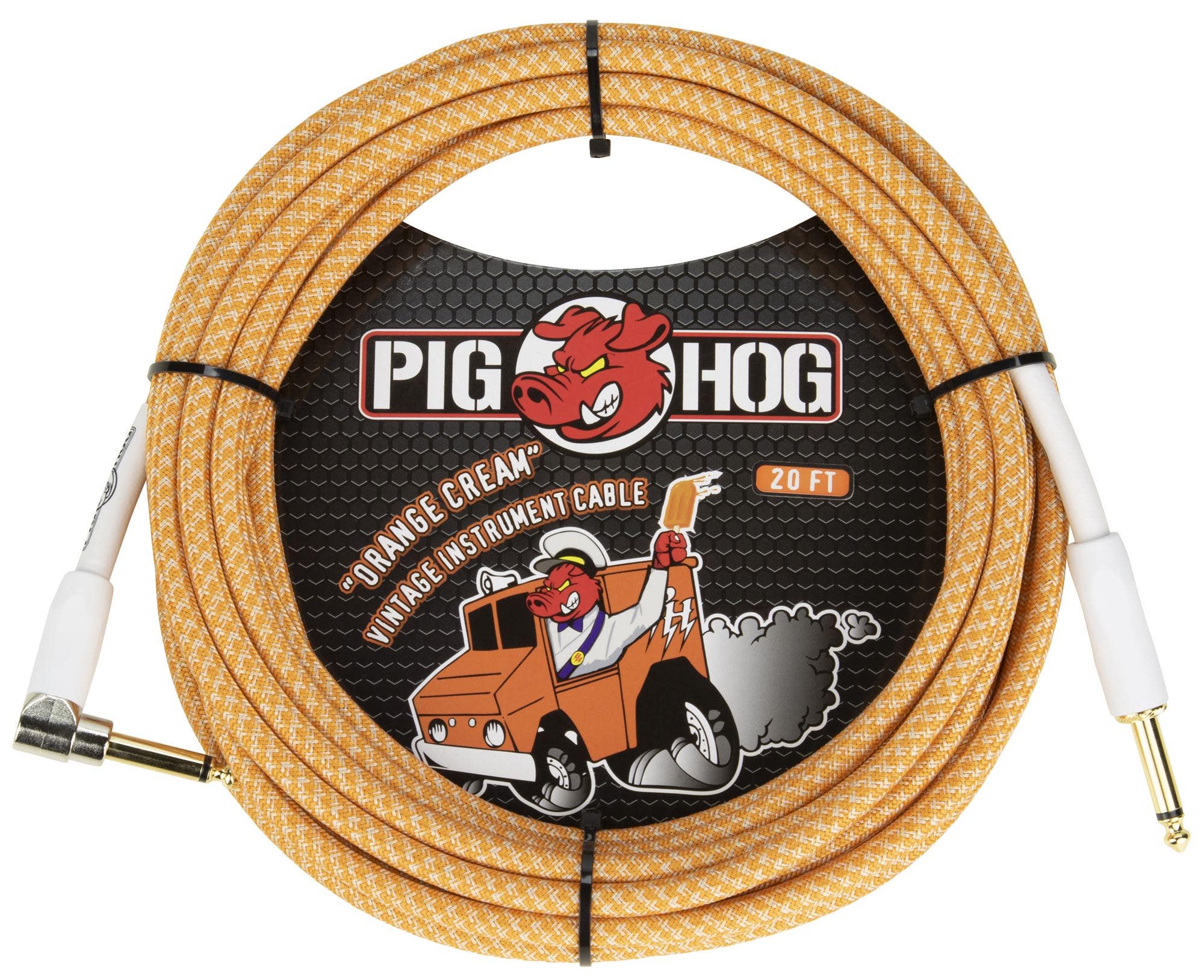 Pig Hog Right Angle Instrument Cable 10 Foot Orange Creme