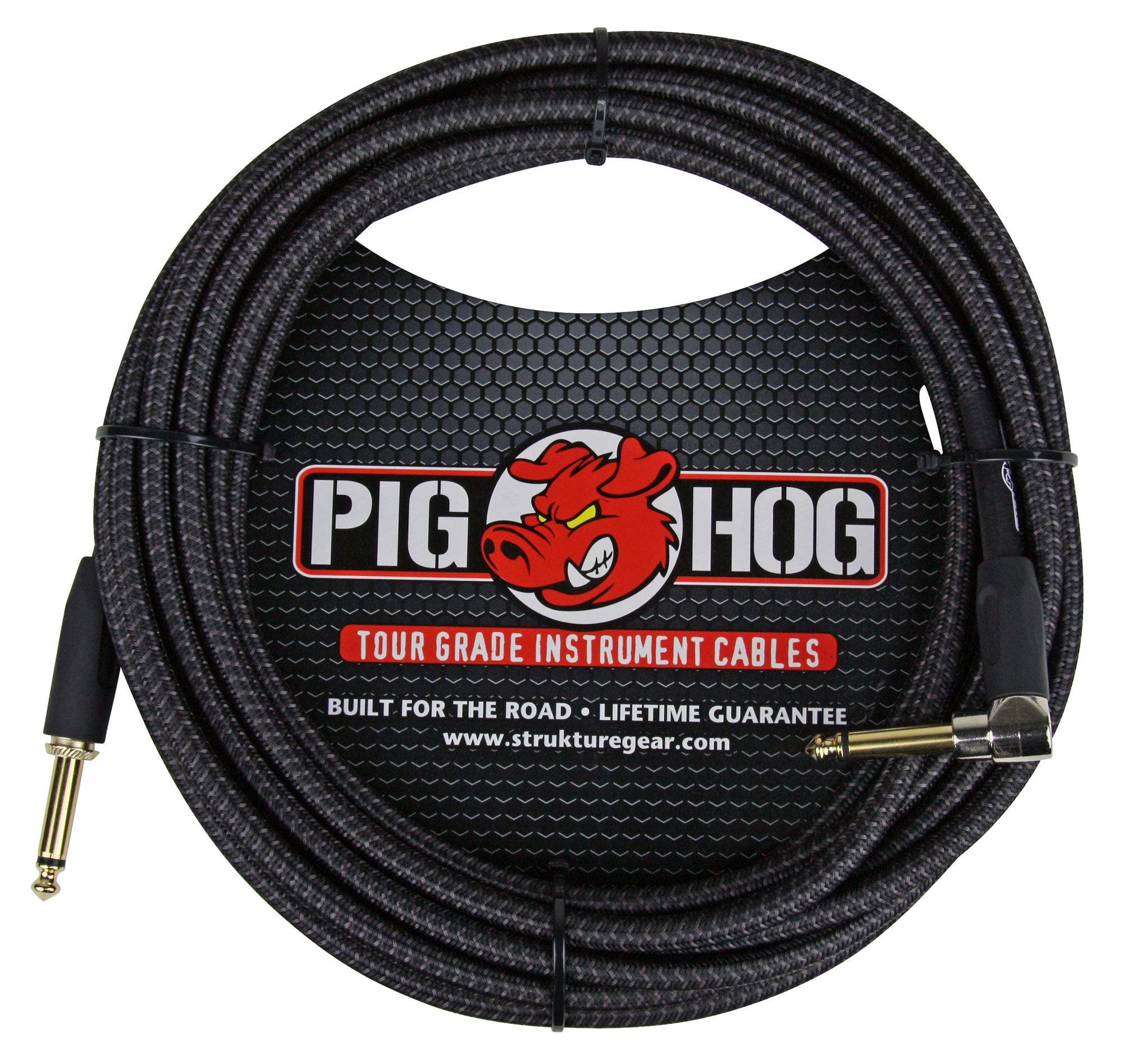Pig Hog PCH20BKR Black Woven Instrument Cable 20 foot Right Angle