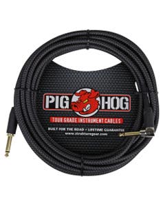 Pig Hog PCH20BKR Black Woven Instrument Cable 20 foot Right Angle