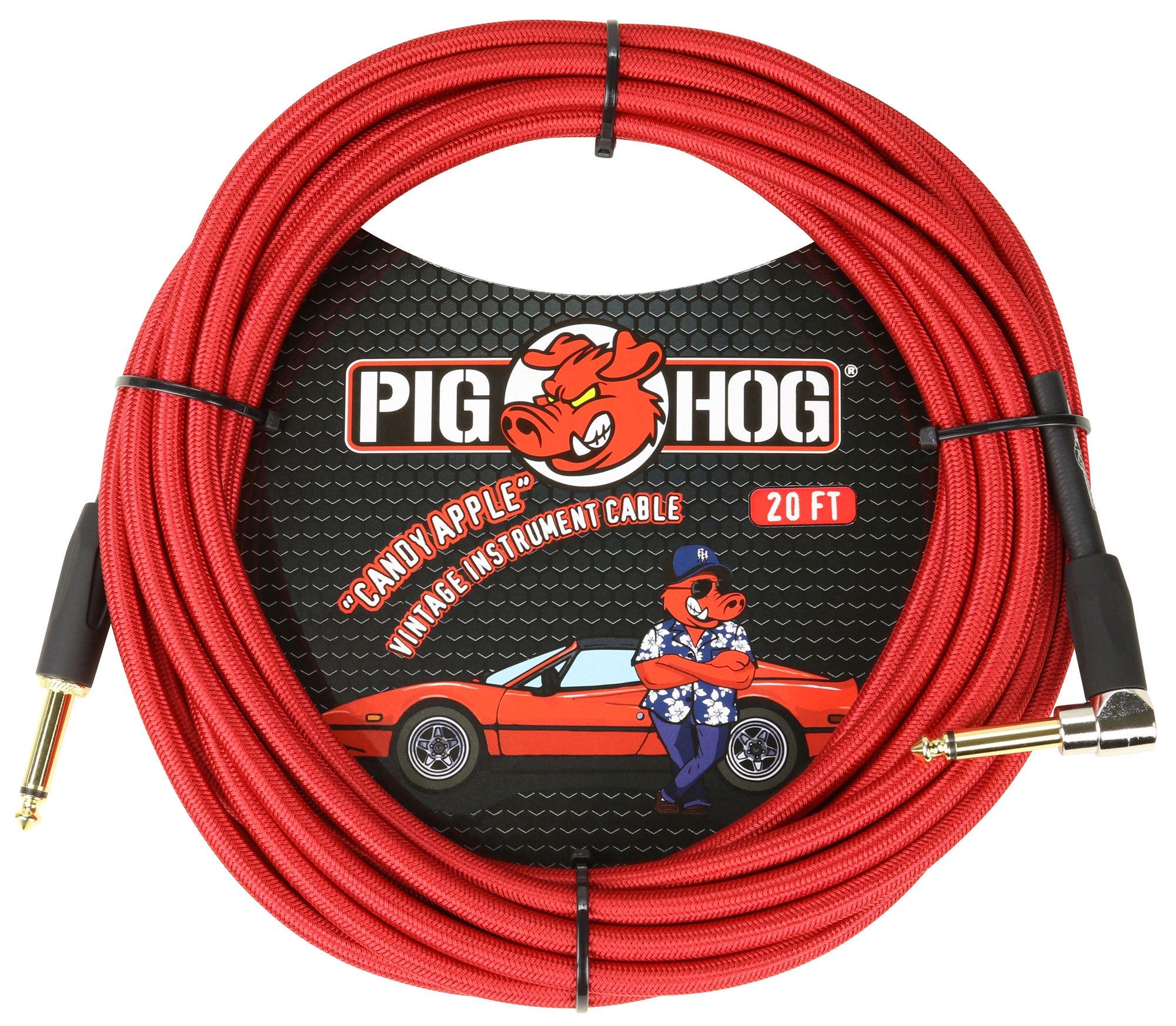 Pig Hog PCH20CAR Instrument Cable Right Angle Candy Apple Red 20 Feet