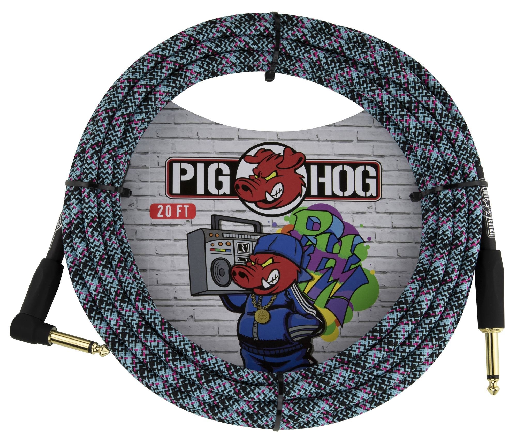 Pig Hog PCH20GBLR Right Angle Instrument Cable Blue Graffiti 20'